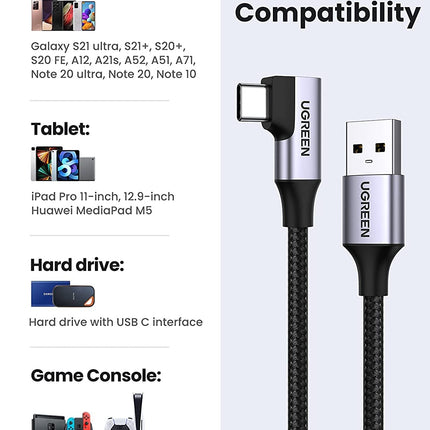 UGREEN 20289 Angled USB-C 3.0 Fast Charge Cable 0.5M