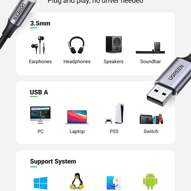 UGREEN 30757 USB to 3.5mm Audio Jack Sound Card Adapter