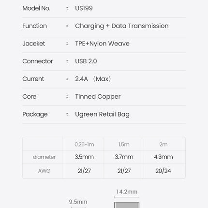 UGREEN 60163 USB-A to 8-pin iPhone Charging Cable 2M Silver
