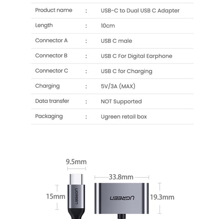 UGREEN 60165 USB-C to Dual USB-C Adapter