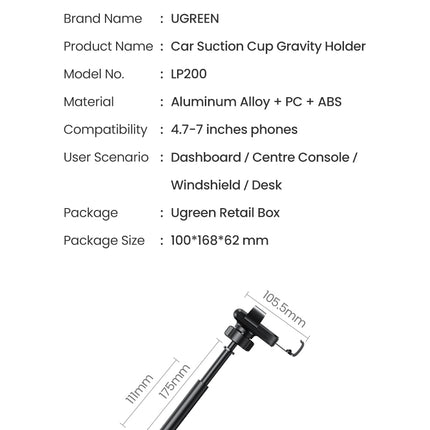 UGREEN 60990 Gravity Phone Holder with Suction Cup (Black)