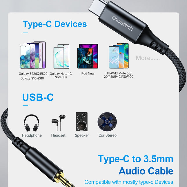 CHOETECH AUX006 Type-C To 3.5mm Audio Cable 1M
