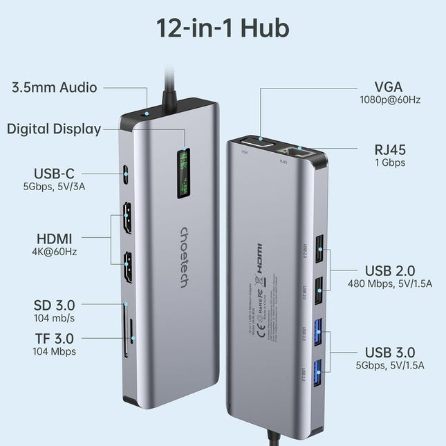 CHOETECH HUB-M26 12-in-1 USB-C Multiport Adapter