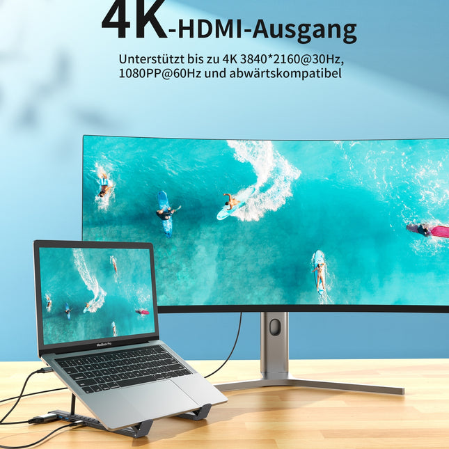 CHOETECH HUB-M48 7-in-1 Hub + Foldable Laptop stand USB-C to HDMI 4K/USB-A/TF&SD/USB-C with PD Charging