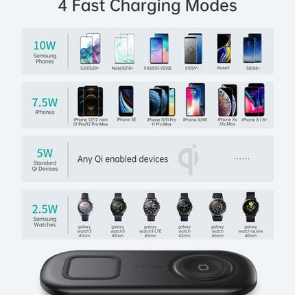 Choetech T570-S 2-in-1 Wireless Charger, 10W Max Wireless Charging Pad with Adapter for Galaxy Watch