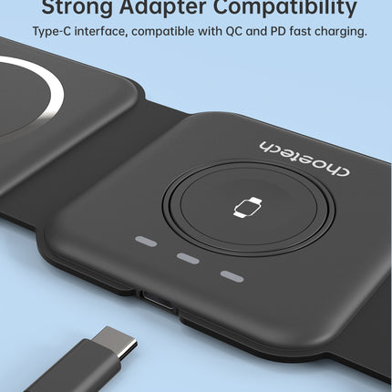 CHOETECH T588-F-BK 3-in-1 Foldable Fast Wireless Charger for Phone/Watch/Earphone