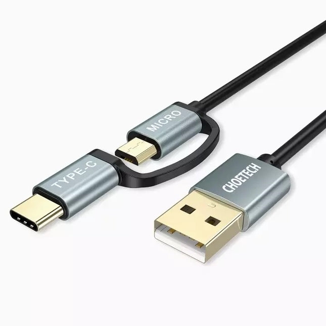 CHOETECH XAC-0012-102BK 2-in-1 USB Type C+Micro USB Cable 1.2m Charge & Sync for Samsung Phones