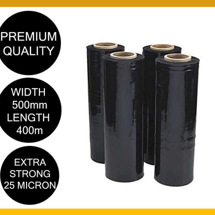 Moofer Premium Pallet Stretch Wrap 500mm x 300m x 25um Black (4 Packs)