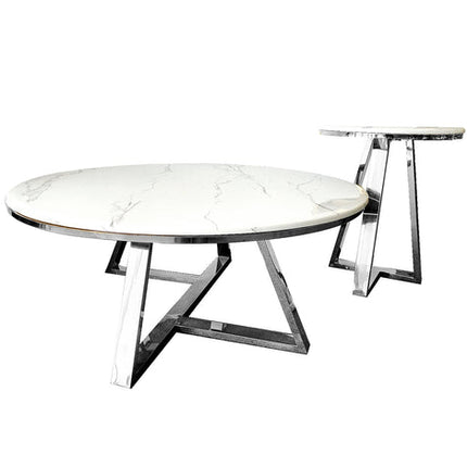 Nelly Coffee Table - White on Silver - 95cm/45cm