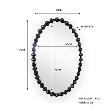 Beaded oval Mirror - Gloss Black 70cm x 110cm110cm