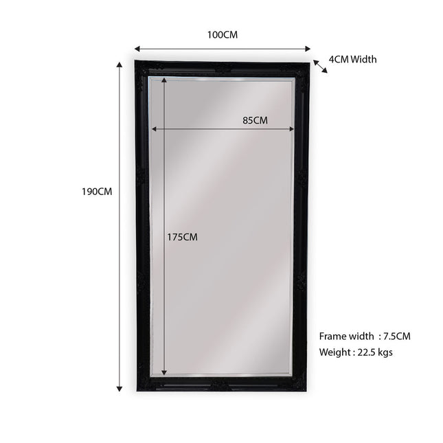 French Provincial Ornate Mirror - BLACK - X Large 100cm x 190cm