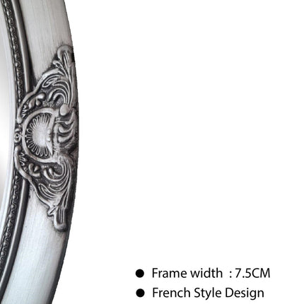 French Provincial Ornate Round Mirror - Antique Silver