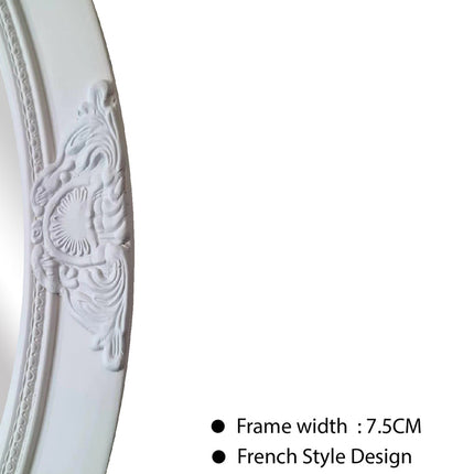 French Provincial Ornate Round Mirror - White