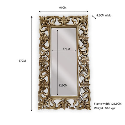 LUX Boroque Mirror - Antique Champagne 91cm x 167cm