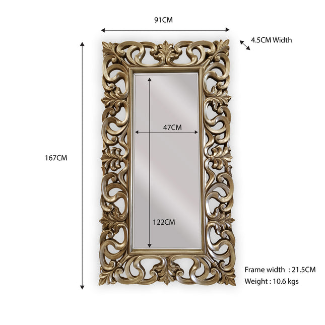 LUX Boroque Mirror - Antique Champagne 91cm x 167cm