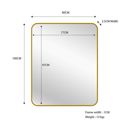 Gold Metal Rectangle Mirror - Small 80cm x 100cm