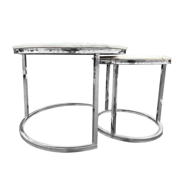Nesting style Coffee Table - White on Silver - 60cm/40cm