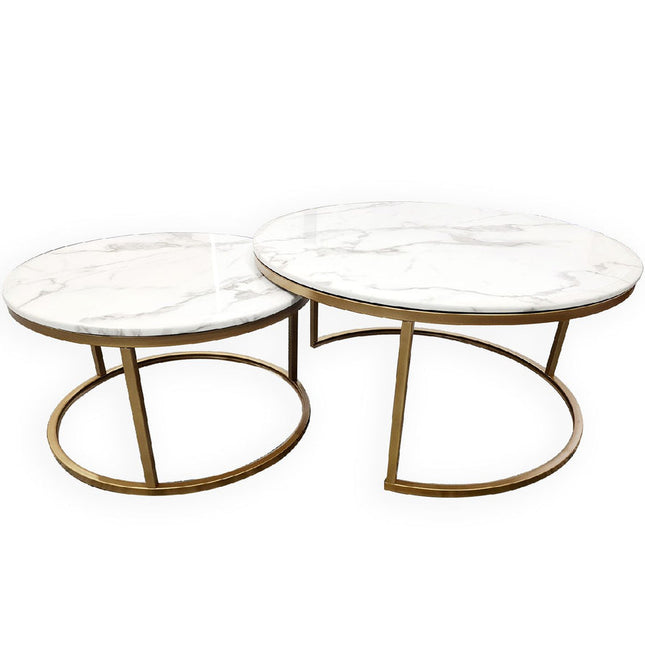 Nesting Style Coffee Table - White on Champagne Gold - 80cm/60cm