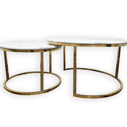 Nesting Style Coffee Table - White on Gold Stainless Steel - 80cm/60cm