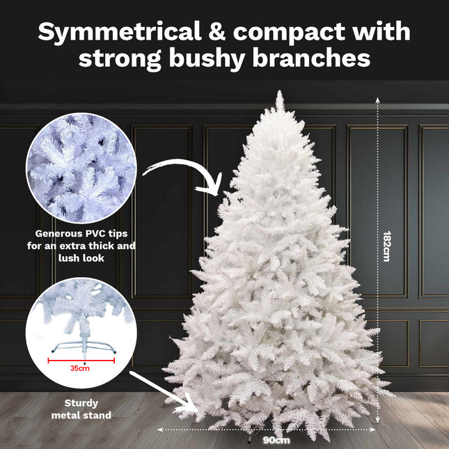 Christmas By Sas 1.8m White Pine Christmas Tree 550 Tips Full Figured Easy Assembly