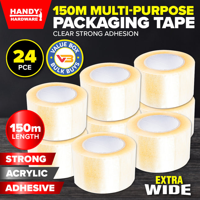 Handy Hardware 24PCE Packaging Tape Clear Multipurpose Extra Wide 150m x 72mm