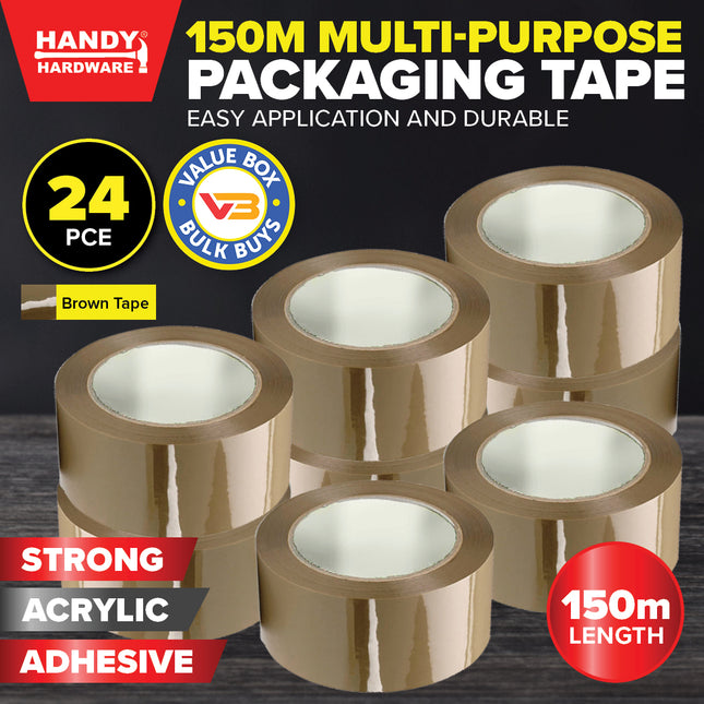 Handy Hardware 24PCE Packaging Tape Brown Multipurpose Extra Wide 150m x 70mm