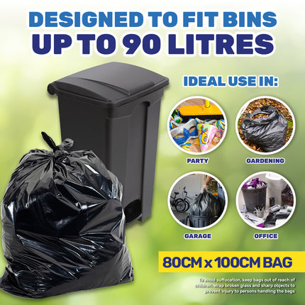Xtra Kleen 360PCE 90L Garbage Bin Liners Large Tear & Leak Proof 80 x 100cm
