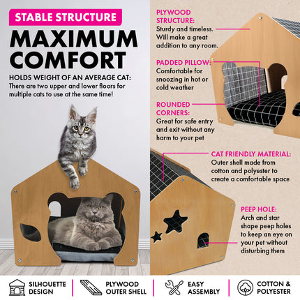 Pet Basic Cat Silhouette Cozy House Waterproof Mattress 47 x 47 x 50cm