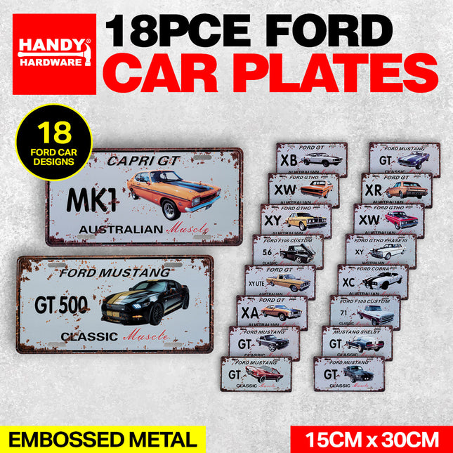 Handy Hardware 18PCE Vintage Aussie Muscle Car Plate Signs Ford 15cm x 30cm + 2 Bonus Plates