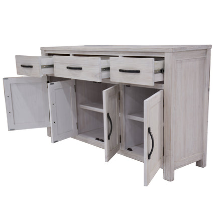 Foxglove Buffet Table 158cm 4 Door 3 Drawer Solid Mt Ash Timber Wood - White