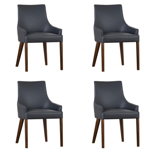 Tuberose Dining Chair Set of 4 PU Leather Solid Acacia Wood Furniture Dark Grey