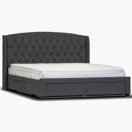 Honeydew King Size Bed Frame Timber Mattress Base With Storage Drawers - Grey