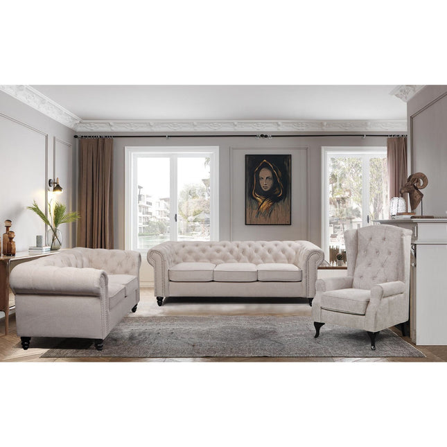 Mellowly 2 Seater Sofa Fabric Uplholstered Chesterfield Lounge Couch - Beige