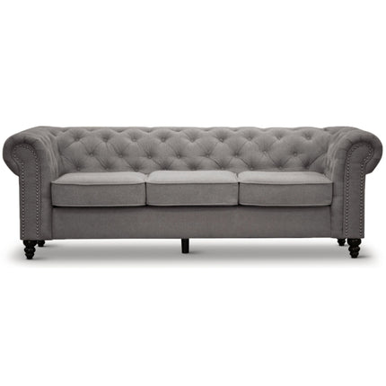 Mellowly 3 Seater Sofa Fabric Uplholstered Chesterfield Lounge Couch - Grey