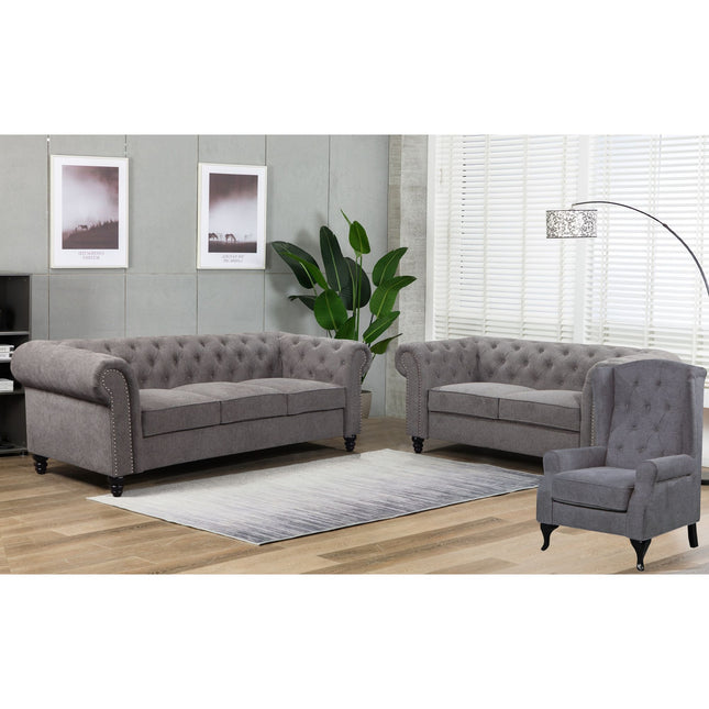 Mellowly 2 Seater Sofa Fabric Uplholstered Chesterfield Lounge Couch - Grey