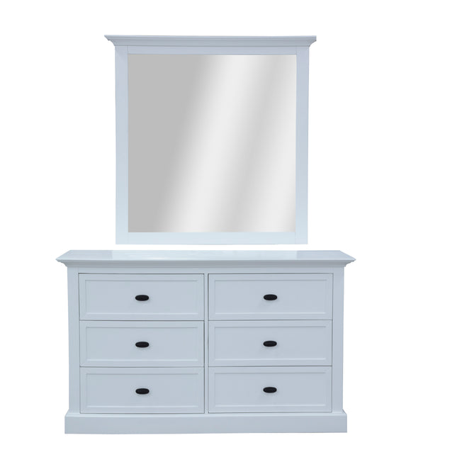 Beechworth Dresser Mirror 6 Chest of Drawers Pine Wood Storage Cabinet - White