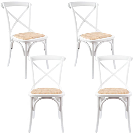 Aster Crossback Dining Chair Set of 4 Solid Birch Timber Wood Ratan Seat - White