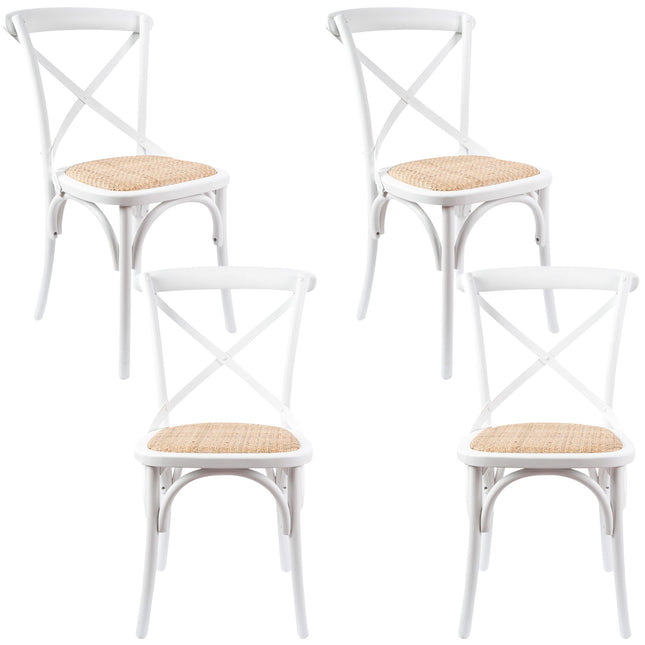 Aster Crossback Dining Chair Set of 4 Solid Birch Timber Wood Ratan Seat - White