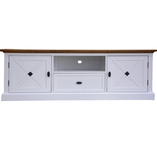 Beechworth ETU Entertainment TV Unit 180cm Solid Pine Wood Hampton Style - Grey