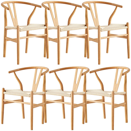 Anemone  Set of 6 Wishbone Dining Chair Beech Timber Replica Hans Wenger Natural