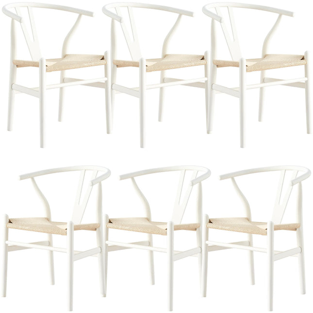 Anemone  Set of 6 Wishbone Dining Chair Beech Timber Replica Hans Wenger - White