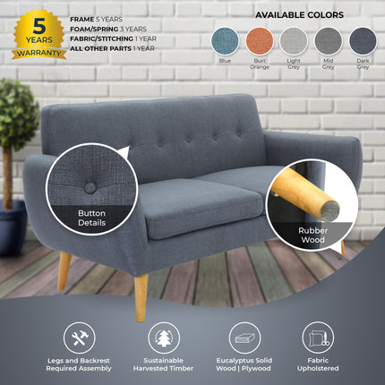 Dane 3 + 1 Seater Fabric Upholstered Sofa Armchair Lounge Couch - Dark Grey