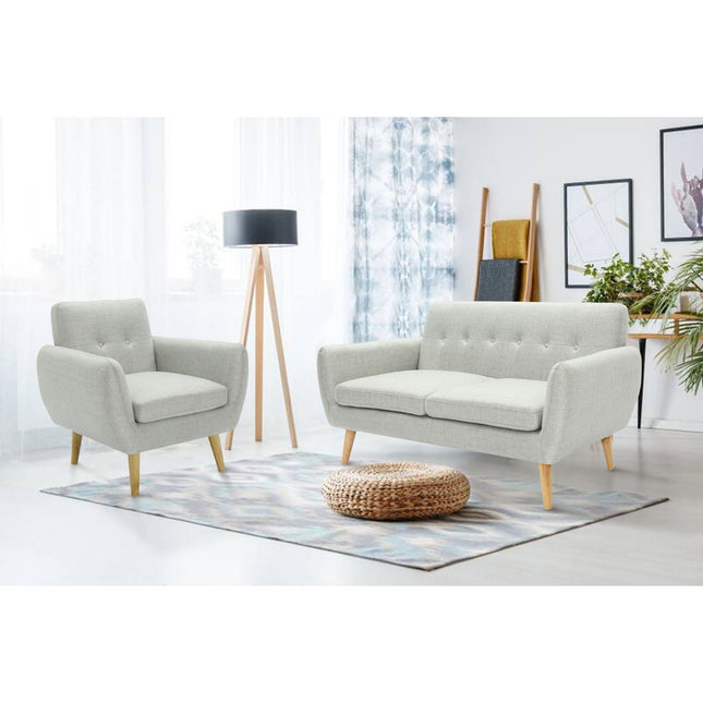 Dane 3 + 1 Seater Fabric Upholstered Sofa Armchair Lounge Couch - Light Grey