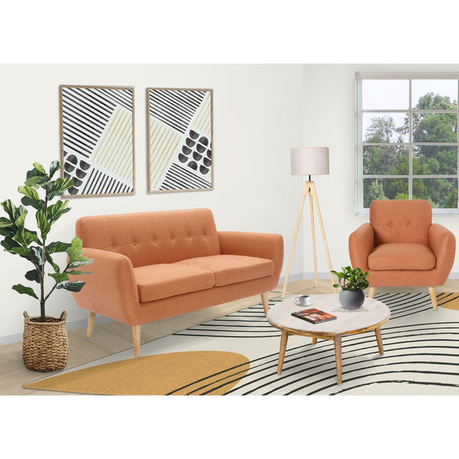 Dane 3 + 1 + 1 Seater Fabric Upholstered Sofa Armchair Lounge Couch - Orange