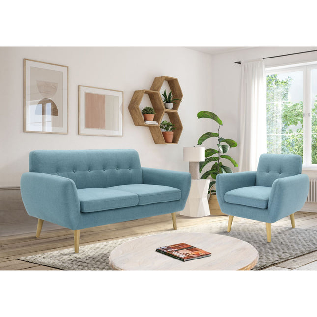 Dane 3 + 1 Seater Fabric Upholstered Sofa Armchair Lounge Couch - Blue