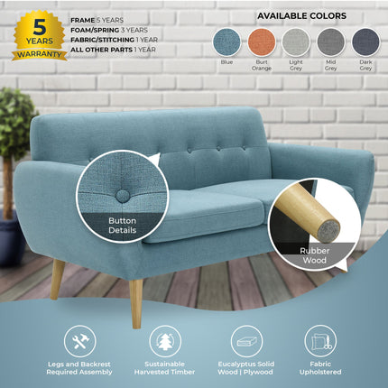 Dane 3 + 1 Seater Fabric Upholstered Sofa Armchair Lounge Couch - Blue