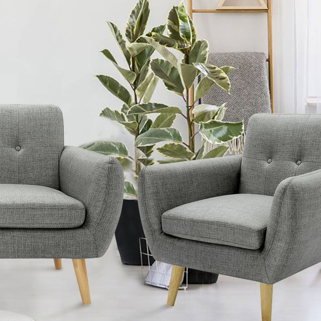 Dane Single Seater Fabric Upholstered Sofa Armchair Set of 2 - Mid Grey