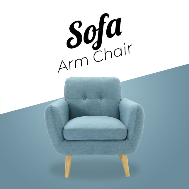 Dane Single Seater Fabric Upholstered Sofa Armchair Set of 2 - Blue