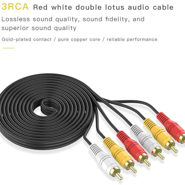 1.5M 3 RCA 3RCA L + R + V Composite AV Audio Video Cable Gold Male Plated M/M