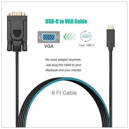 1.8M Type C USB-C Thunderbolt 3 to VGA Cable Male to Male Converter for MacBook